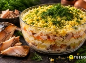 Салат «Золотая рыбка» с копченой рыбой