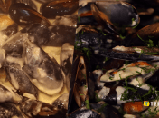 Мидии в раковинах под сырным соусом