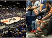 Шахтер с сыном на баскетбольном матче