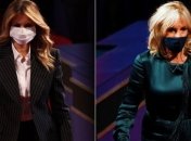 Черный костюм против платья с бахромой: в каких нарядах пришли на дебаты жены Байдена и Трампа