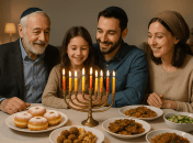 Еврейская семья празднует Хануку