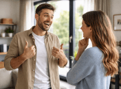 Мужчина рассказывает что-то женщине