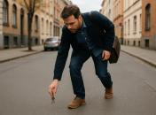 Человек поднимает ключи с земли