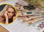 Женщина, гривны и квитанции об оплате коммуналки