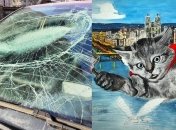 Кот вдохновил художника на картину, разбив лобовое стекло его машины: детали ЧП в Днепре
