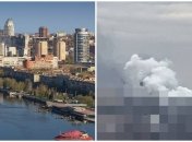 Над городом поднимается столб дыма