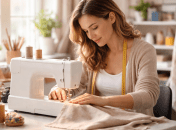 Девушка шьет