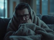 Мужчина пытается согреться в квартире