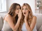 Девушка шепчет что-то на ухо подруге