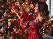 Девушка украшает елку