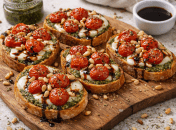 Тости з песто, моцарелою та томатами