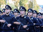 Сотрудники Нацполиции Украины на репетиции парада ко Дню независимости в Киеве