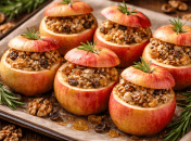 Запеченные яблоки с халвой, орехами и изюмом