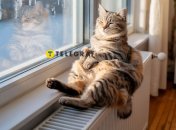 Кіт на батареї гріється