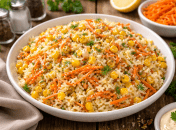 Салат с рисом, кукурузой и морковью по-корейски