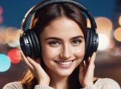 Дівчина слухає подкаст