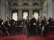 Берлінський конгрес, 13 липня 1878 року.  Художник Антон фон Вернер, 1881 рік. На передньому плані стоять: представник Австро-Угорщини Дьюла Андраші, канцлер Німеччини Отто фон Бісмарк і представник Росії Петро Шувалов