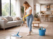 Женщина моет пол