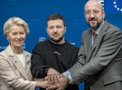 Глава Єврокомісії Урсула фон дер Ляйєн, президент України Володимир Зеленський, президент Євроради Шарль Мішель