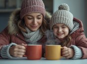 Женщина с ребенком пьют чай