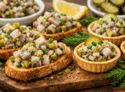 Закуска из сельди, маринованных огурцов и горчицы