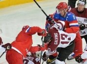 Драка на хоккейном матче Латвия - россия