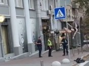 В Киеве девушка в одном нижнем белье станцевала стриптиз на дорожном знаке, за ней наблюдали полицейские (видео)