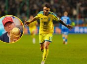 Президент США Дональд Трамп із трофеєм Кубка світу та футболіст збірної України Олексій Гуцуляк