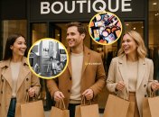 Люди выходят из бутика с покупками