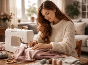 Девушка шьет