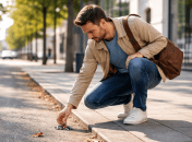 Человек поднимает ключи с земли