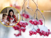 Мама с дочерью за столом, калина