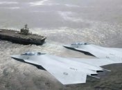 Визуализация Boeing предполагаемых боевых самолетов ВМС США шестого поколения, пролетающих мимо авианосца