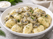 Ліниві вареники з грибним соусом