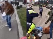 Появилось видео избиения в Киеве мужчины, проучившего мотоциклиста-нарушителя