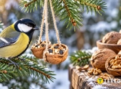Кормушка из грецких орехов для птиц