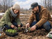 Мужчина и женщина на огороде