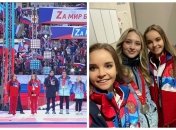 Гимнастки Дина и Арина Аверины посетили митинг путина 18 марта 2022 года