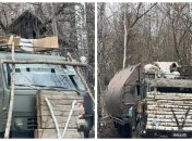 Попытка российских оккупантов защитить свою технику бревнами