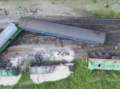  Столкновение поездов на Хмельнитчине сняли с помощью дрона