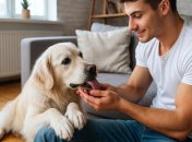 Собака облизывает руки