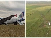 В россии самолет экстренно сел в поле