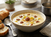 Сырный суп с французскими колбасками