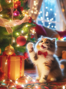 Кот играет с игрушкой