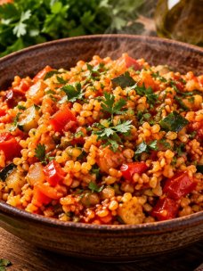 Булгур с овощами и томатной пастой