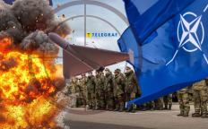 Взрыв, дрон и флаг Североатлантического союза