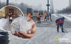 Коммунальщики убирают снег на тротуарах