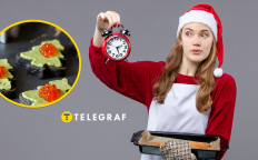 Бутерброды с икрой и девушка в фартуке