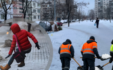 Дворники работают, киевляне падают. Фото Коллаж "Телеграфа"
