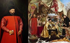 Король Речи Посполитой (слева) и фрагмент картины "Стефан Баторий под Псковом". Коллаж "Телеграфа"